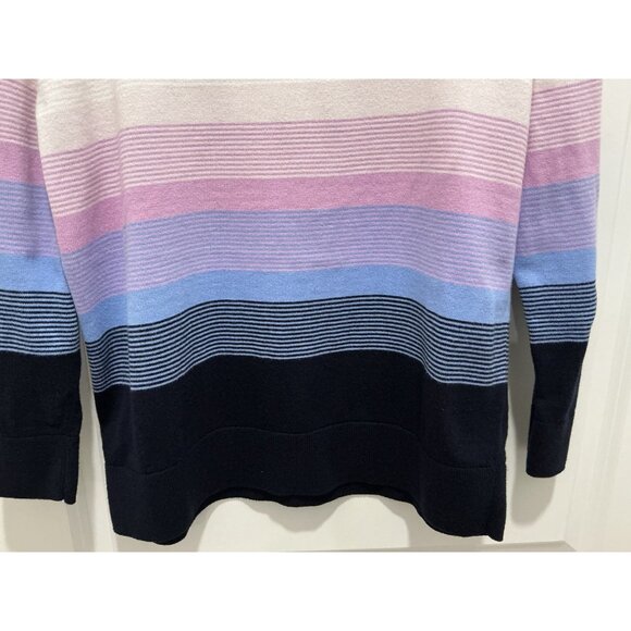 Talbots Sweater Size Large Cream Pinks Blue Black Stripes Crew Neck - Picture 3 of 7